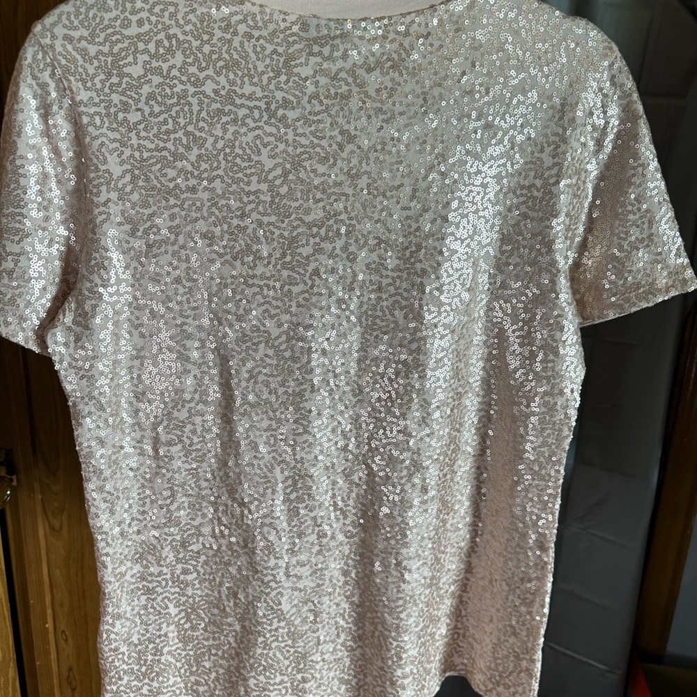 DKNY Women's Short Sleeve Sequin Tee - Tan - Picture 2 of 3